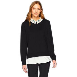 Ted Baker Kentro Highgrove Black Embroidered Collar Silk Blend Shirtail Sweater